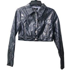 Blue Blush‎ Snake Print Cropped Jacket Moto Biker Silver Accents Small